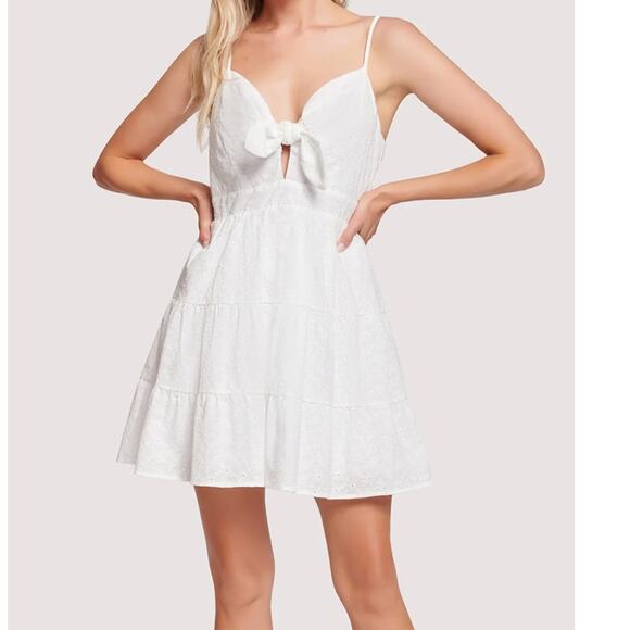 LOST & WANDER Day Trip 100% Organic Cotton White Eyelet Mini Dress Size XS - Picture 1 of 10
